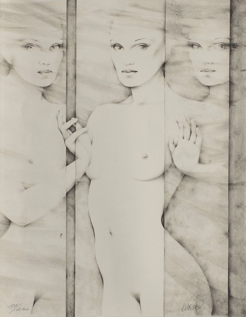 Gérard Daran Gesigneerde Lithografie Nu Au Miroir 1987