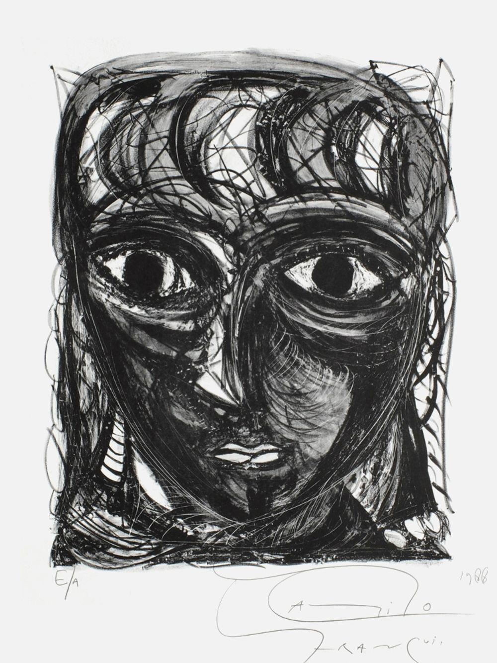 Lithographie signée Camillo Franqui, Visage d'enfant, 1988