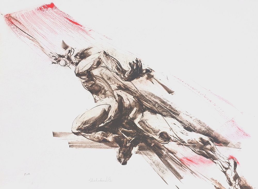 Ahmed Shahabuddin Gesigneerde Lithografie L'homme élancé 2008