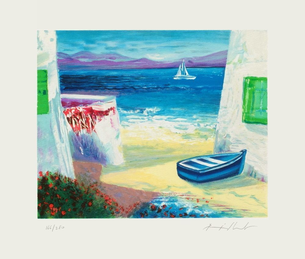 Lithographie signée Jean Pierre Pophillat, Perspective sur la mer, 1985