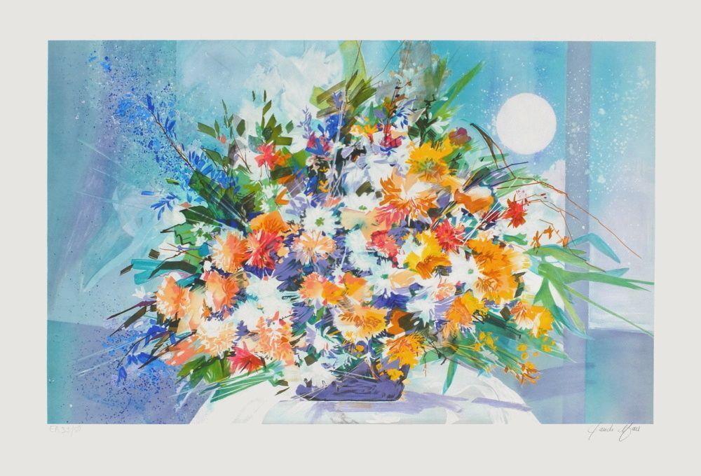 Lithographie signée Claude Mars, Bouquet V, 1990