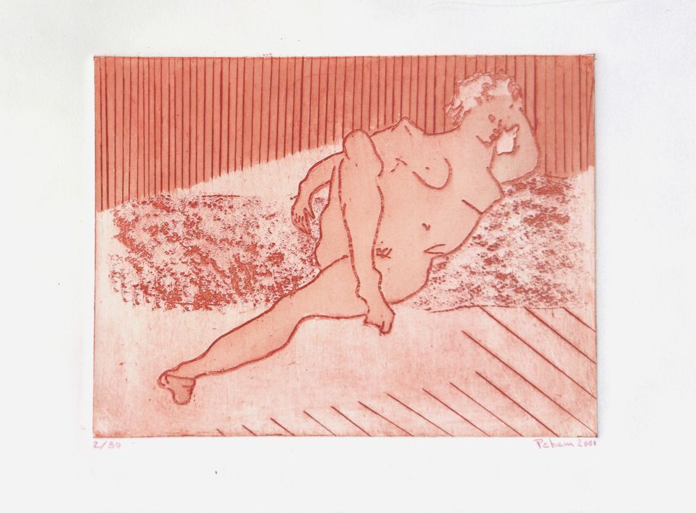 Monique Pehem (Breton Prouté) - Eau-forte signée Jeune Femme Nue étendue 2001