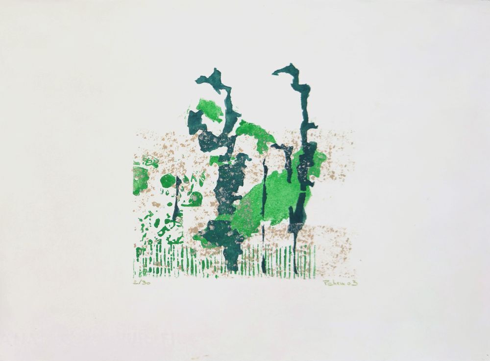 Monique Pehem (Breton Prouté) Gesigneerde Linosnede Bouquet D'arbres 2003