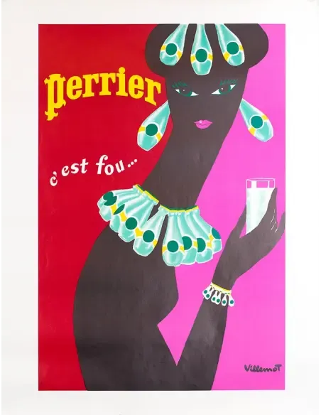 Affiche vintage Perrier Femme Noir 1977, par Bernard Villemot