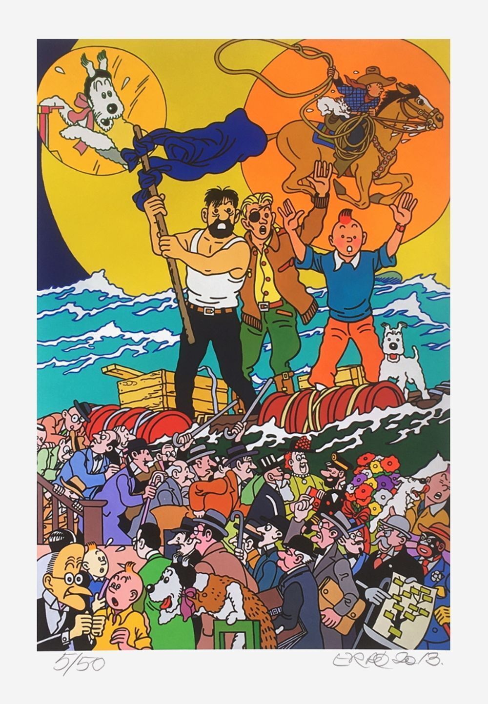 Gudmundur Erro Gesigneerde Archival Pigment Print Three Full Moons For Tintin 2013