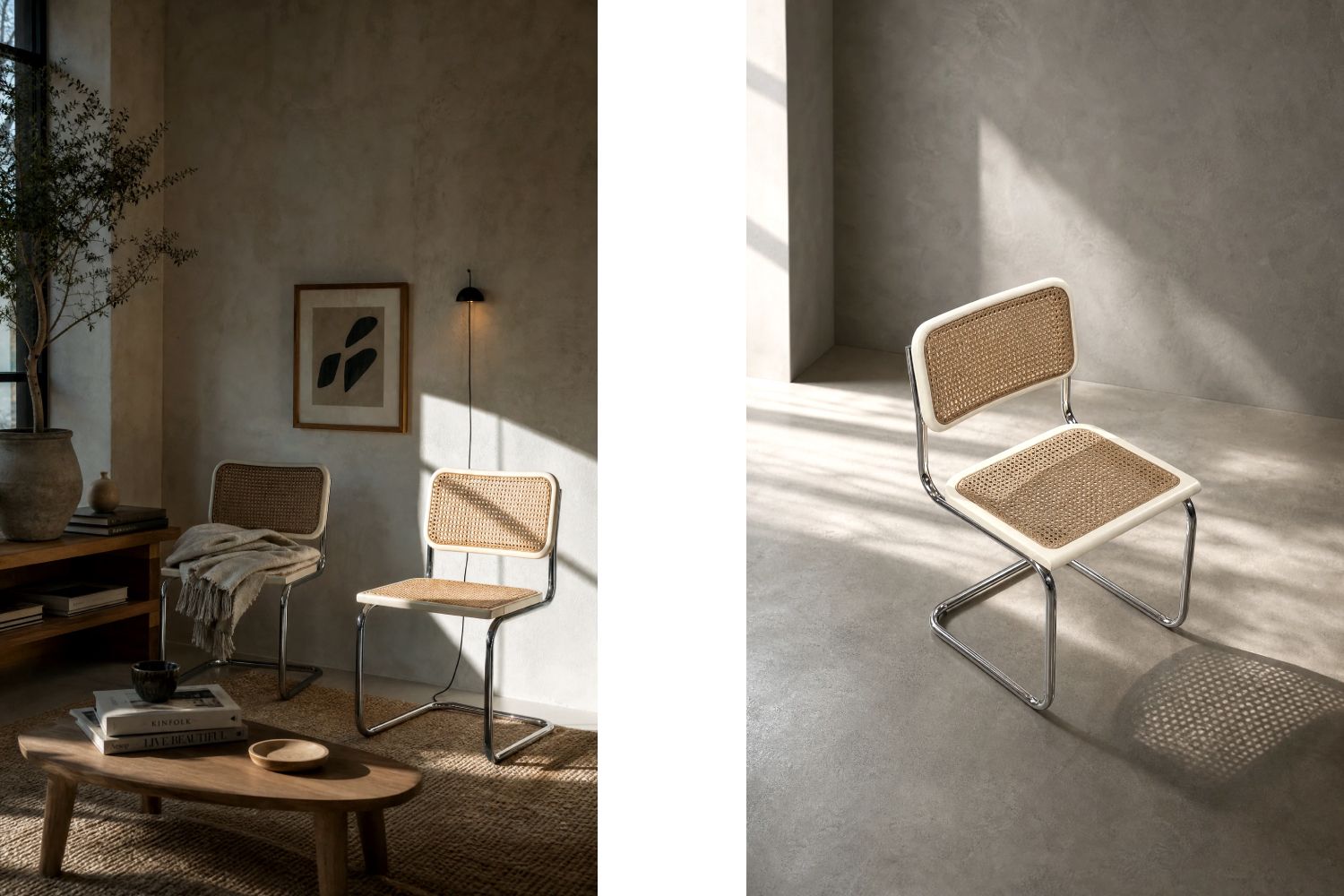 photo buy Mid-century modern houten stoelen met vlechtwerk, Italië, jaren 1980, set van 2