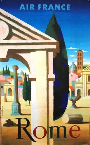 Affiche de voyage vintage Air France Rome, lithographie de 1957, par Nathan