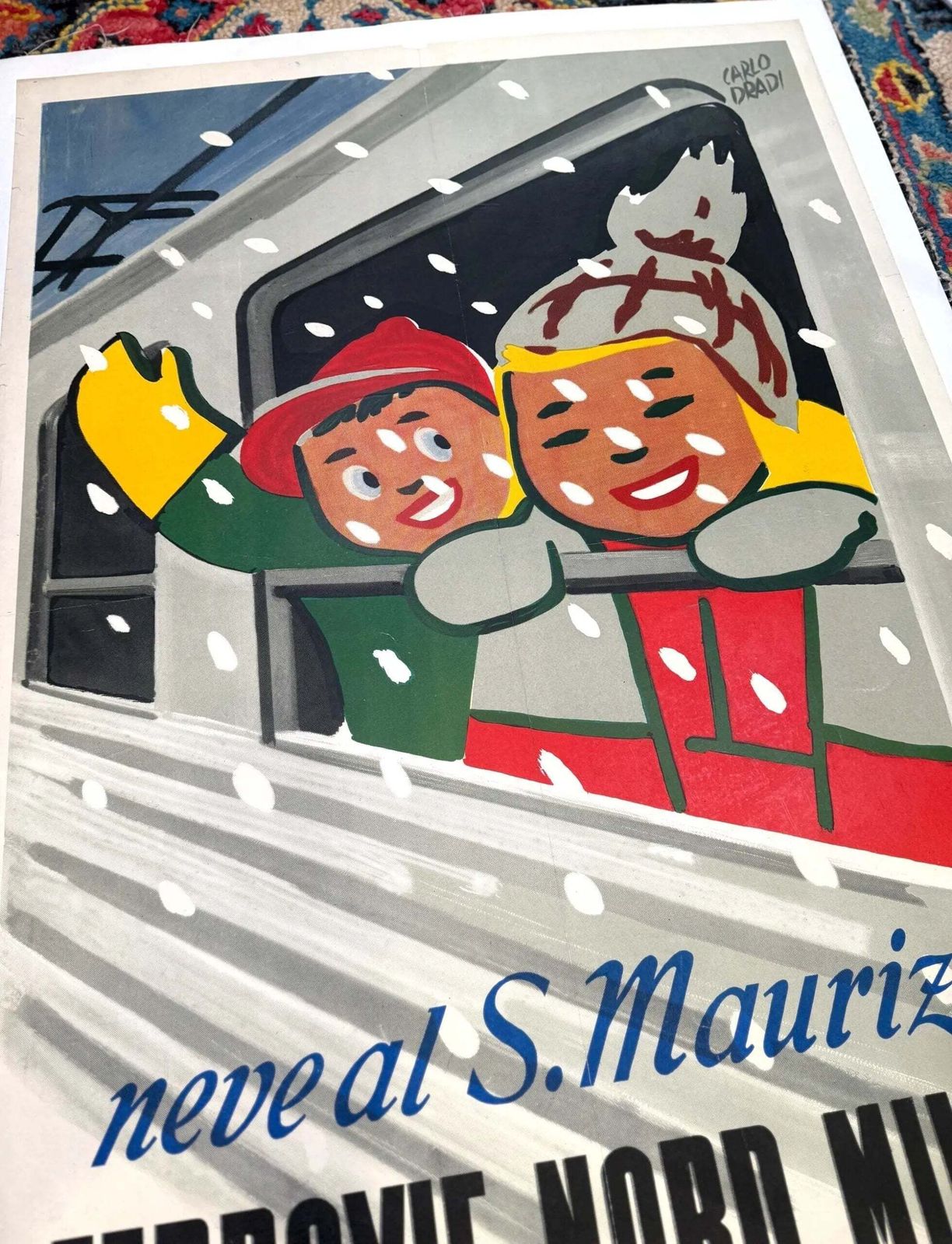 Affiche vintage Carlo Dradi 1948 S Maurizio Skiing Ferrovie Nord Milano photo furniture