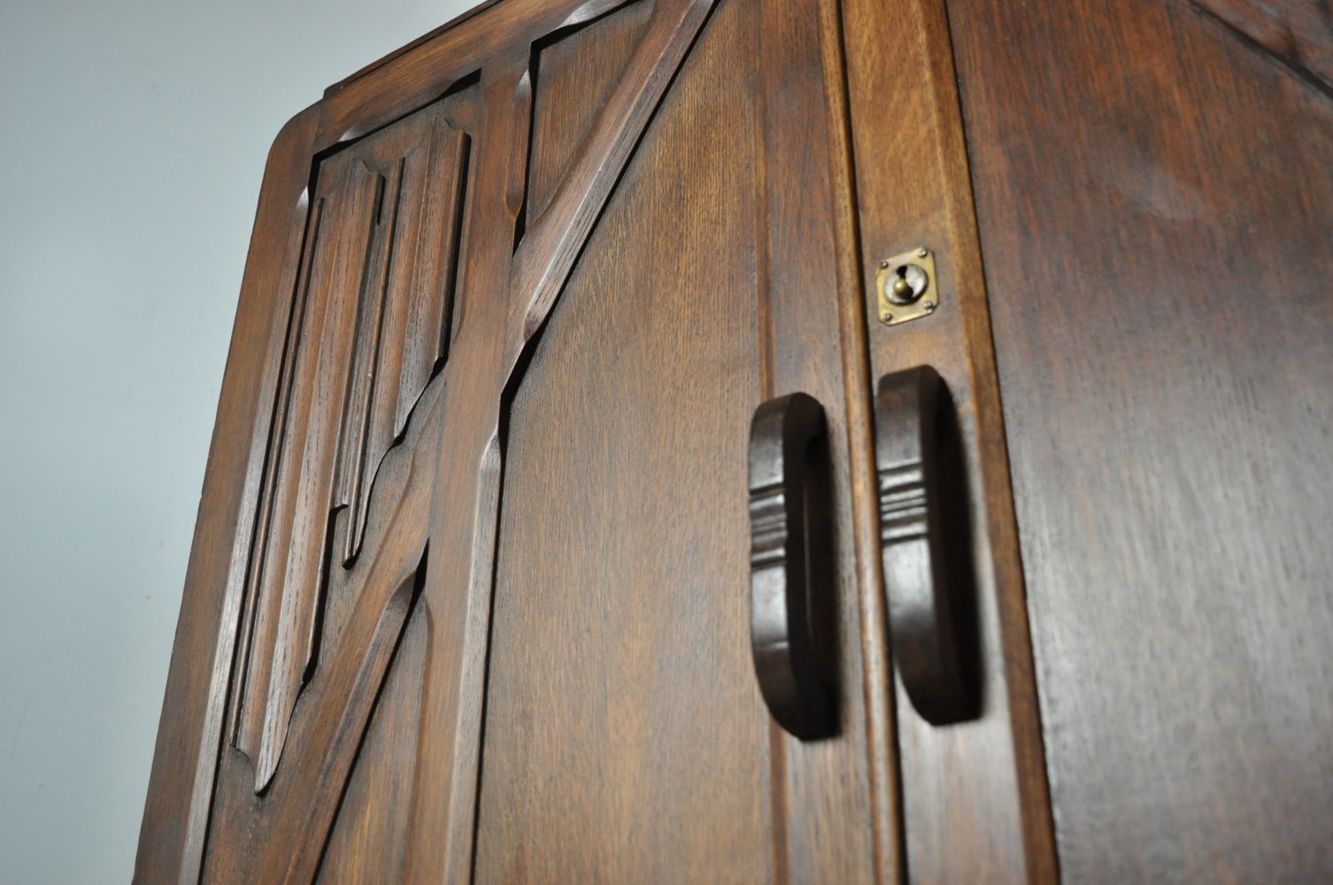 Unique Wooden 1930s Wardrobe, Art Nouveau Style. photo 1150.0