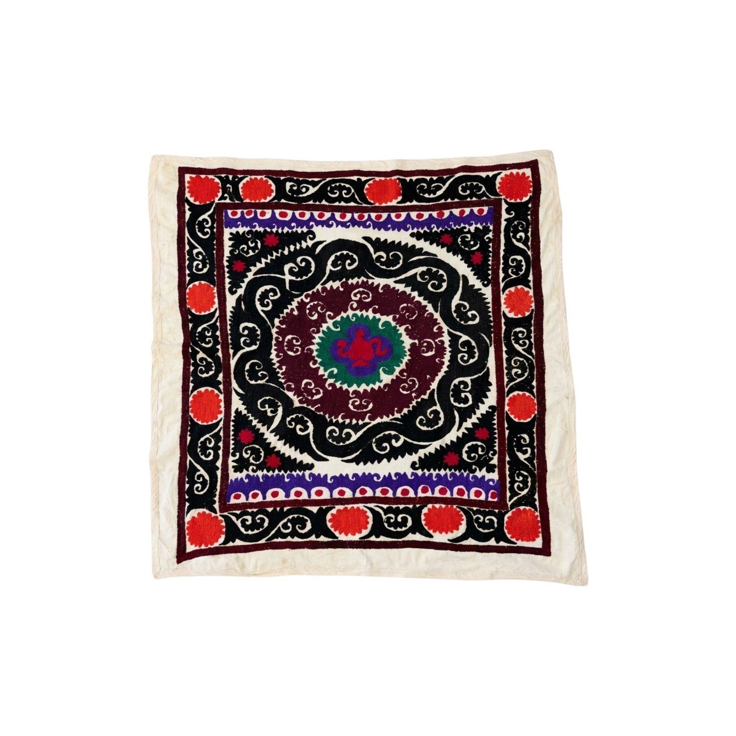 Decoratief pasteltinten roze Suzani tafelkleed 115 x 124 cm