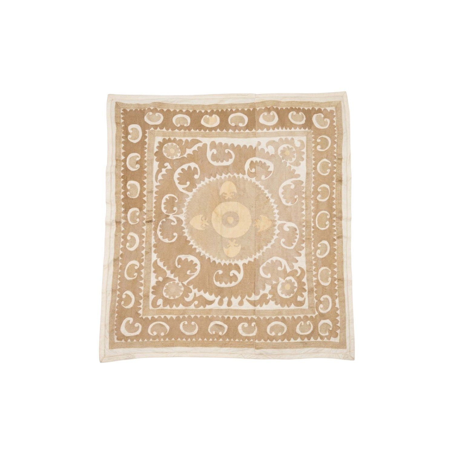 Tashkent Suzani Tablecloth   Hand Embroidered Textile 125 X 132 Cm