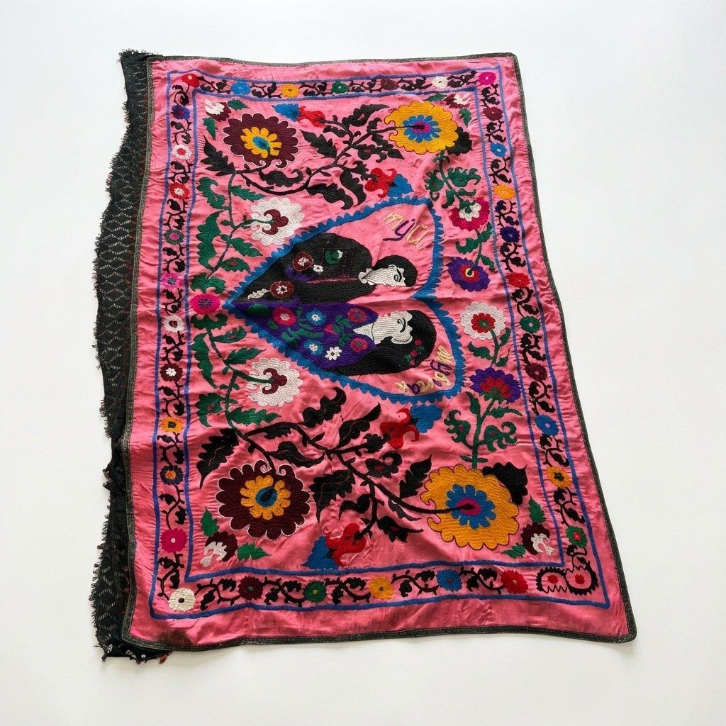Aziatische Suzani Beddensprei, Decoratief Textiel 125 x 190 cm