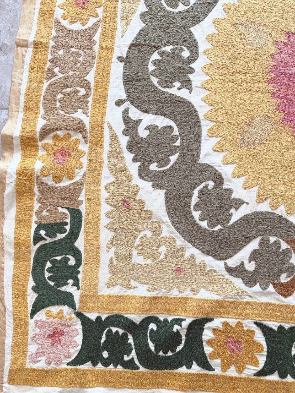 Suzani Tribal Textile   Terracotta Uzbek Tablecloth 128 X 131 Cm photo for sale