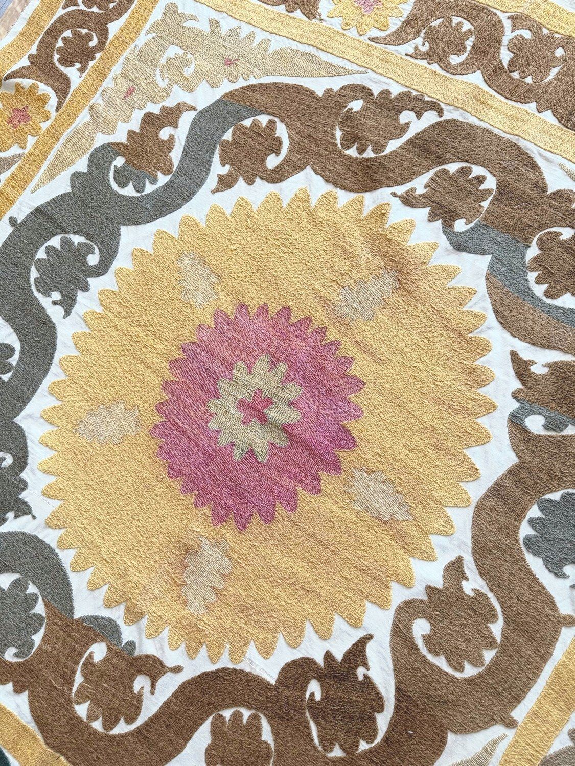Suzani Tribal Textile   Terracotta Uzbek Tablecloth 128 X 131 Cm photo 238.0