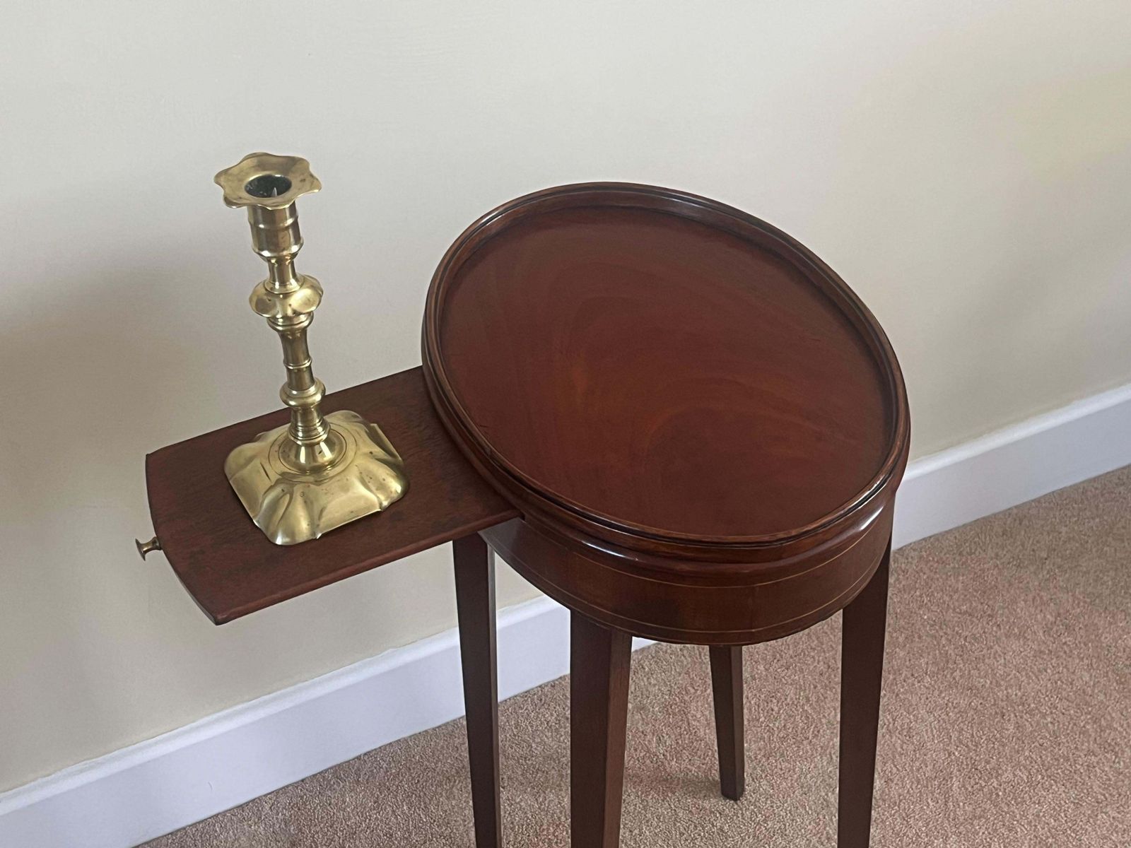 photo for sale George III Sheraton Period Walnut Candle Stand With Gallery, English Circa 1775