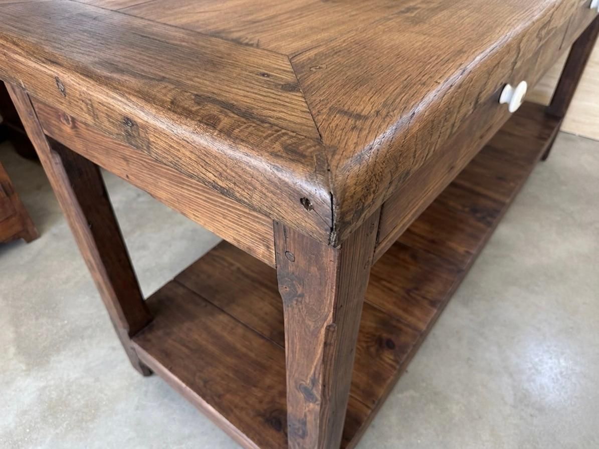 Large Walnut Wood Console Table With Two Drawers And Lower Shelf photo vinterior