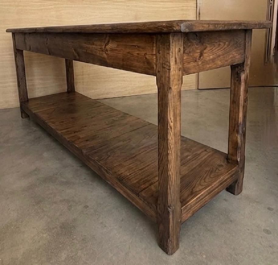 Large Walnut Wood Console Table With Two Drawers And Lower Shelf photo buy
