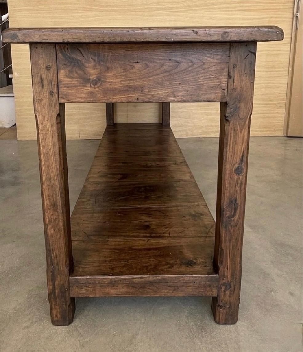 Large Walnut Wood Console Table With Two Drawers And Lower Shelf photo vintage
