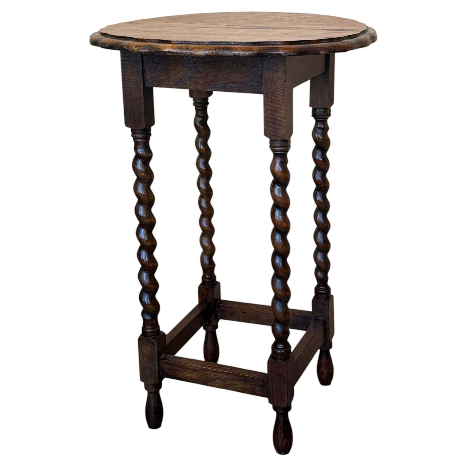 Table d'appoint en bois massif, pied central, pieds torsadés et ébonisé