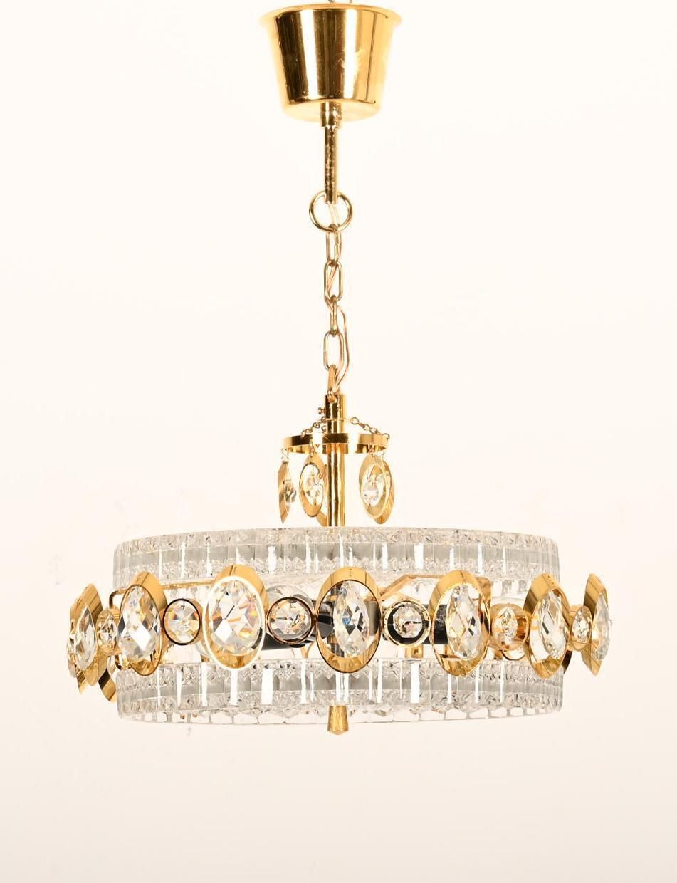 Goldplated Brass And Glass Chandelier By Orrefors From The 1960s photo Lighting
