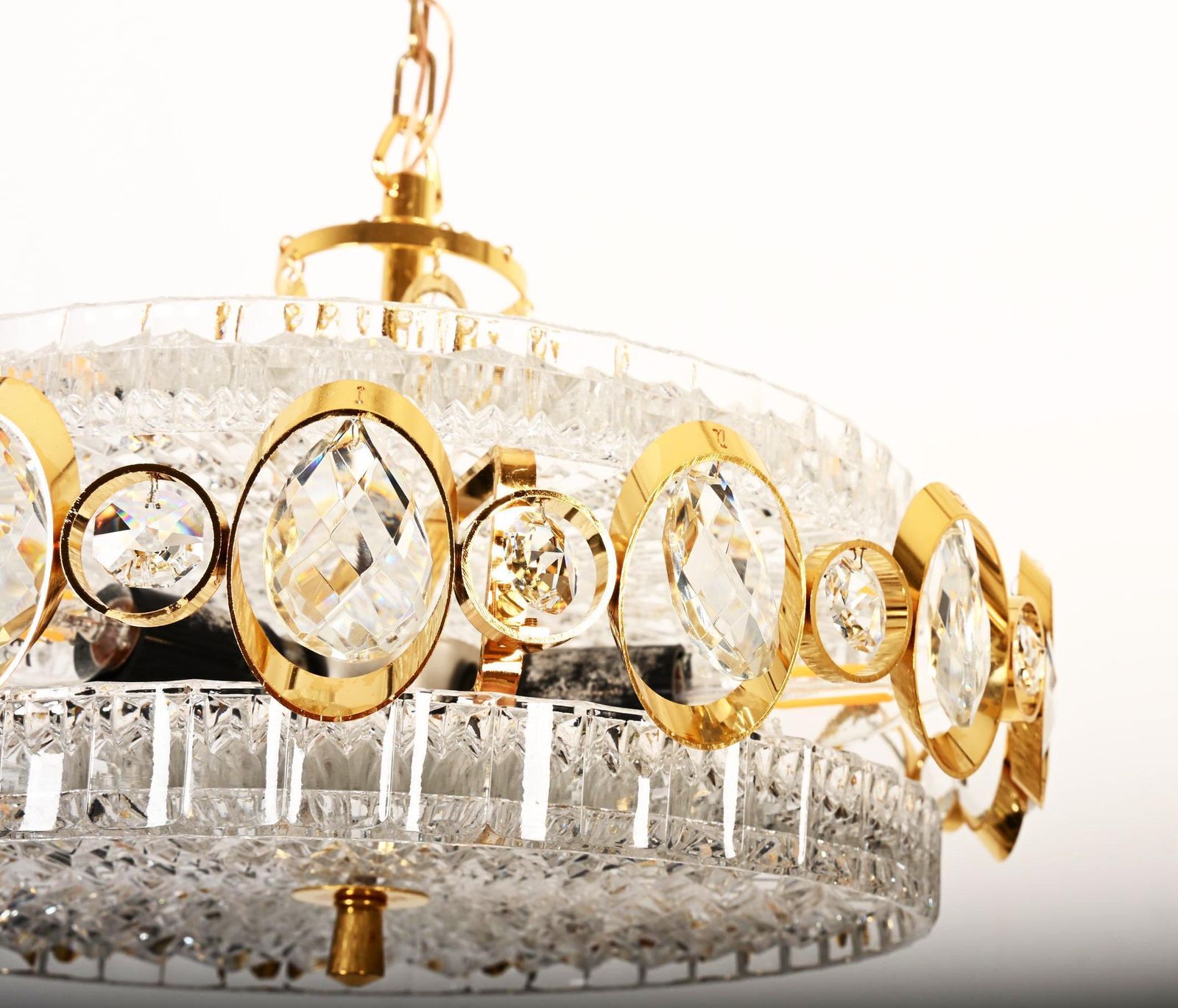 Goldplated Brass And Glass Chandelier By Orrefors From The 1960s photo vinterior