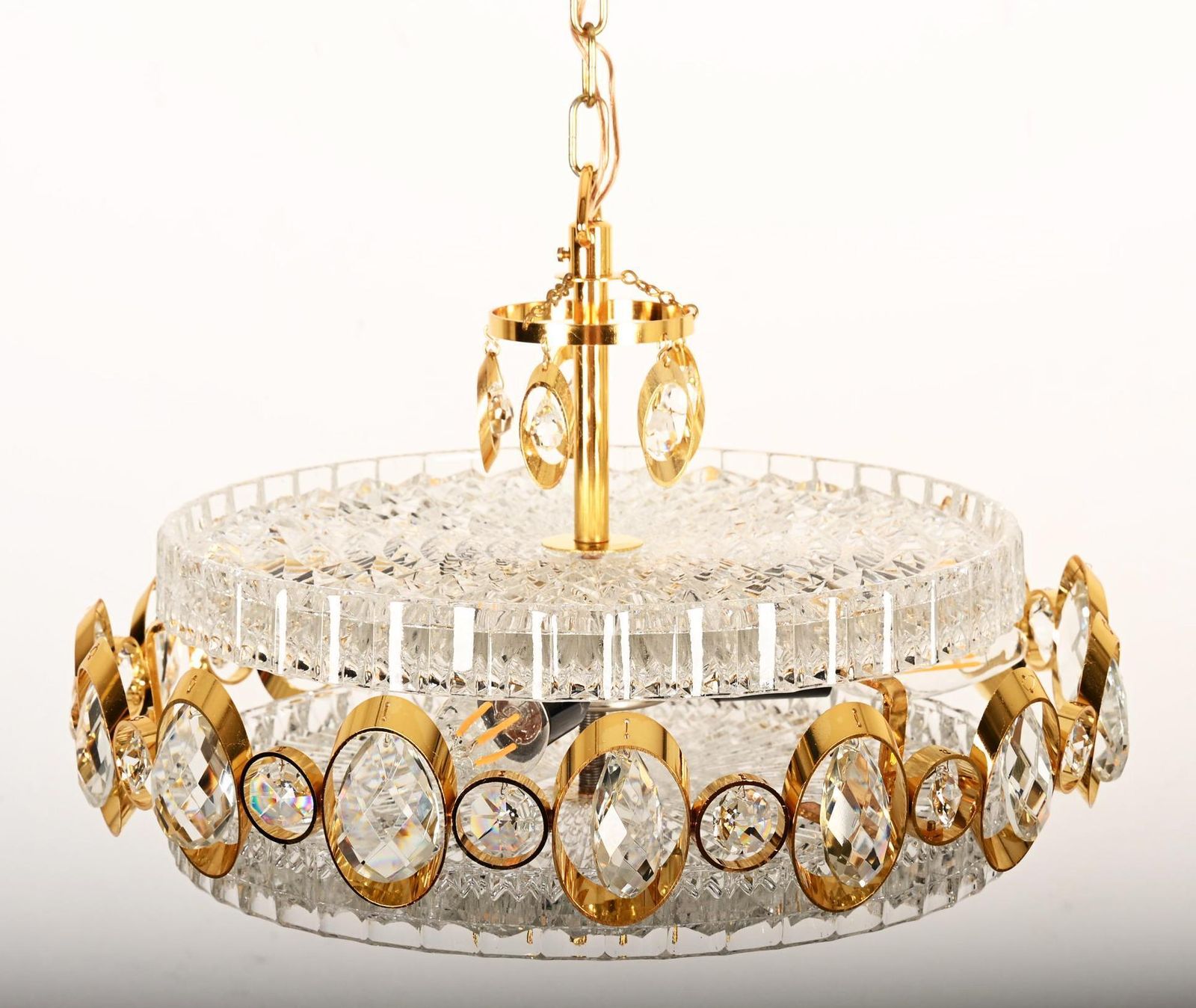 photo furniture Goldplated Brass And Glass Chandelier By Orrefors From The 1960s