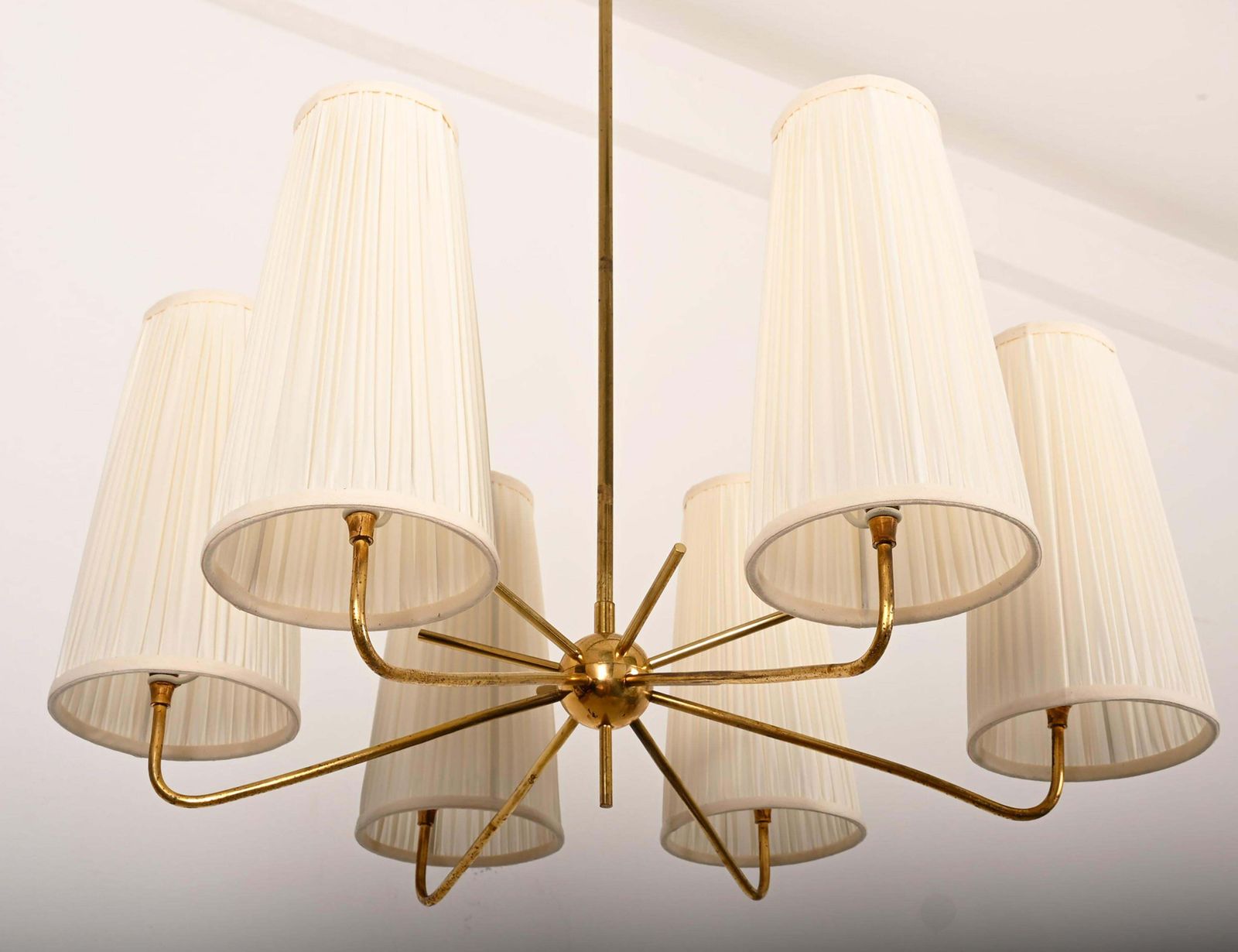 Midcentury Brass Chandelier By Rupert Nikoll With Silk Shades photo furniture