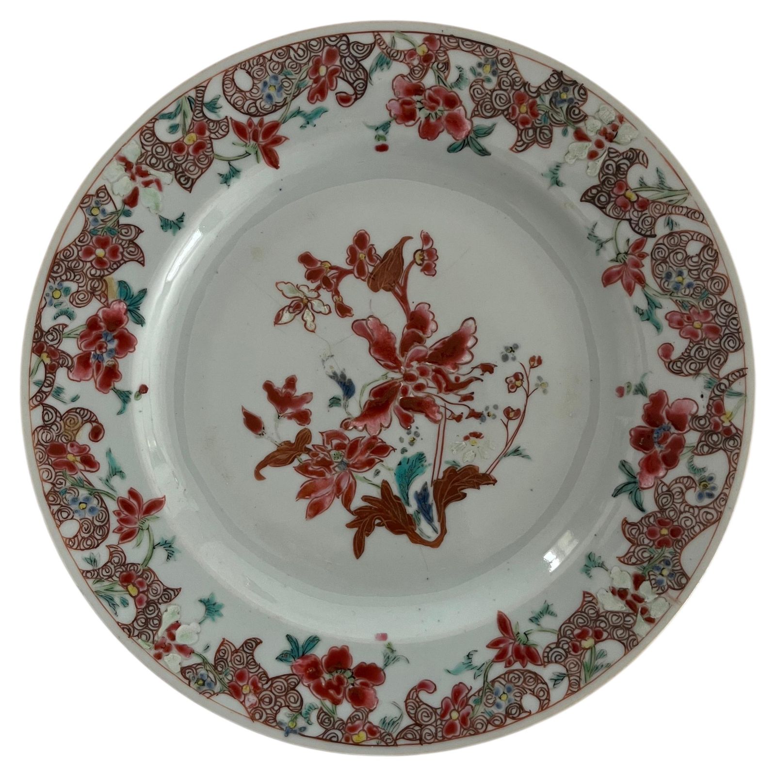 Hand Painted Chinese Porcelain Plate With Peonies, Qing Yongzheng Circa 1730