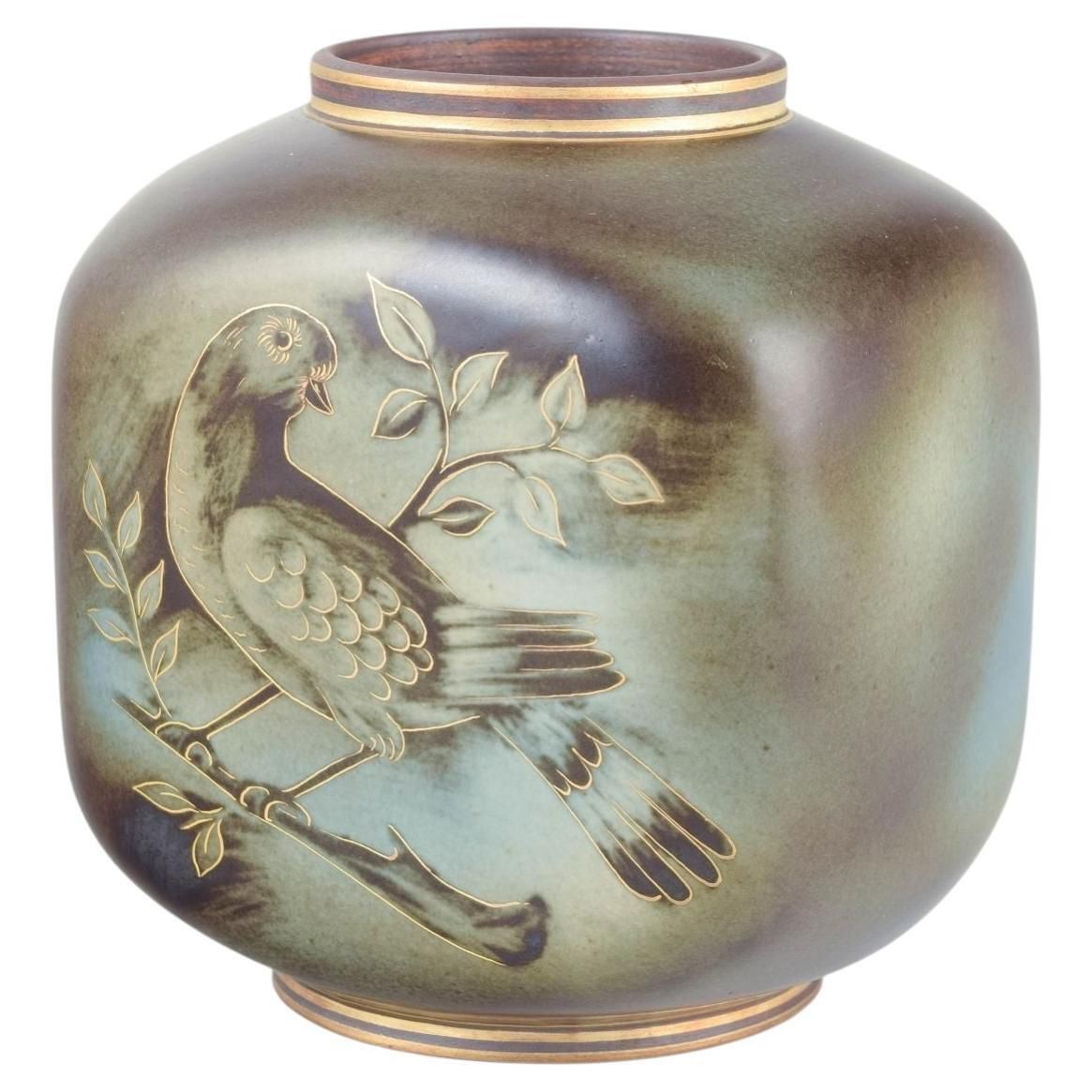 Gunnar Nylund For Alp, Lidköping. Hand Painted Ceramic Vase With Exotic Bird.