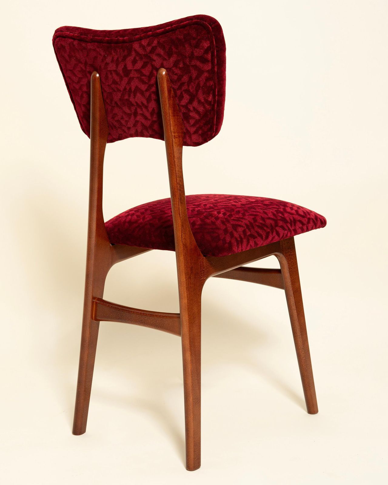 Four Midcentury Butterfly Chairs, Red Fr Velvet Bacara, Dedar, Walnut Wood, 1960 photo buy