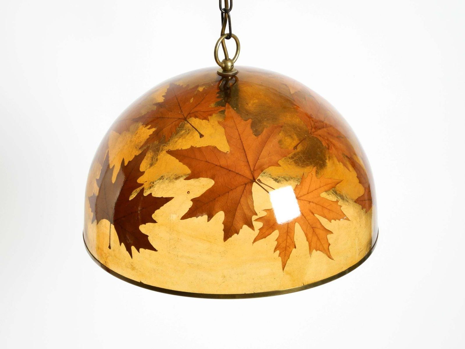 Rare, Large 1970s Italian Resin Pendant Lamp With Embedded Maple Leaves photo Lighting