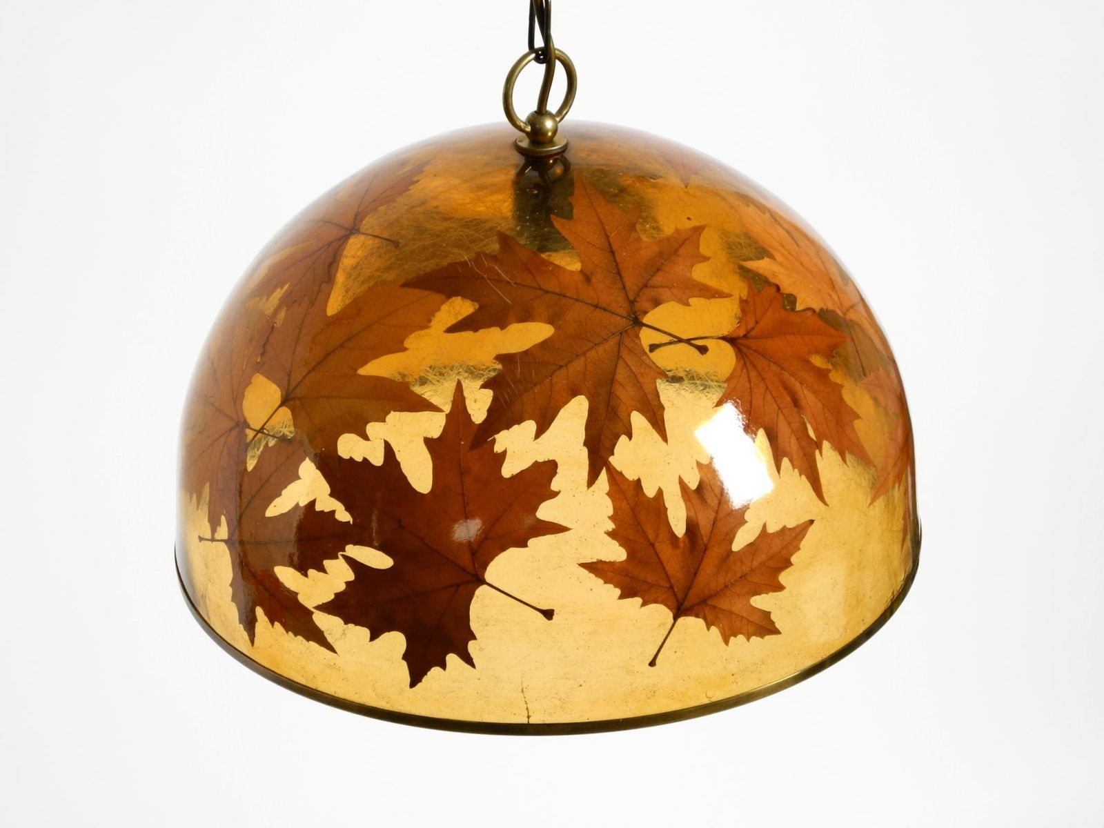 Rare, Large 1970s Italian Resin Pendant Lamp With Embedded Maple Leaves photo vintage