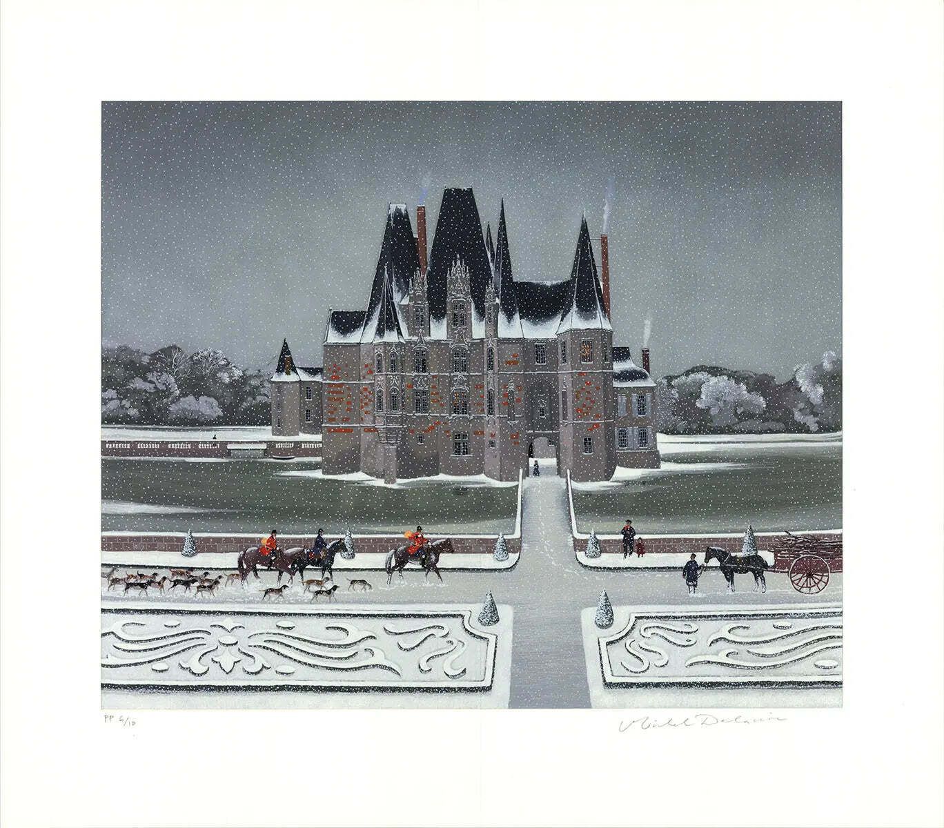 Michel Delacroix Signed Chasse A Cour Limited Edition Serigraph Print