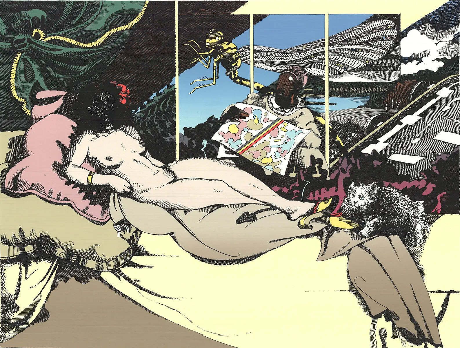 Lithographie Milton Glaser Olympia And Ollie 1974, épreuve d'artiste signée photo for sale