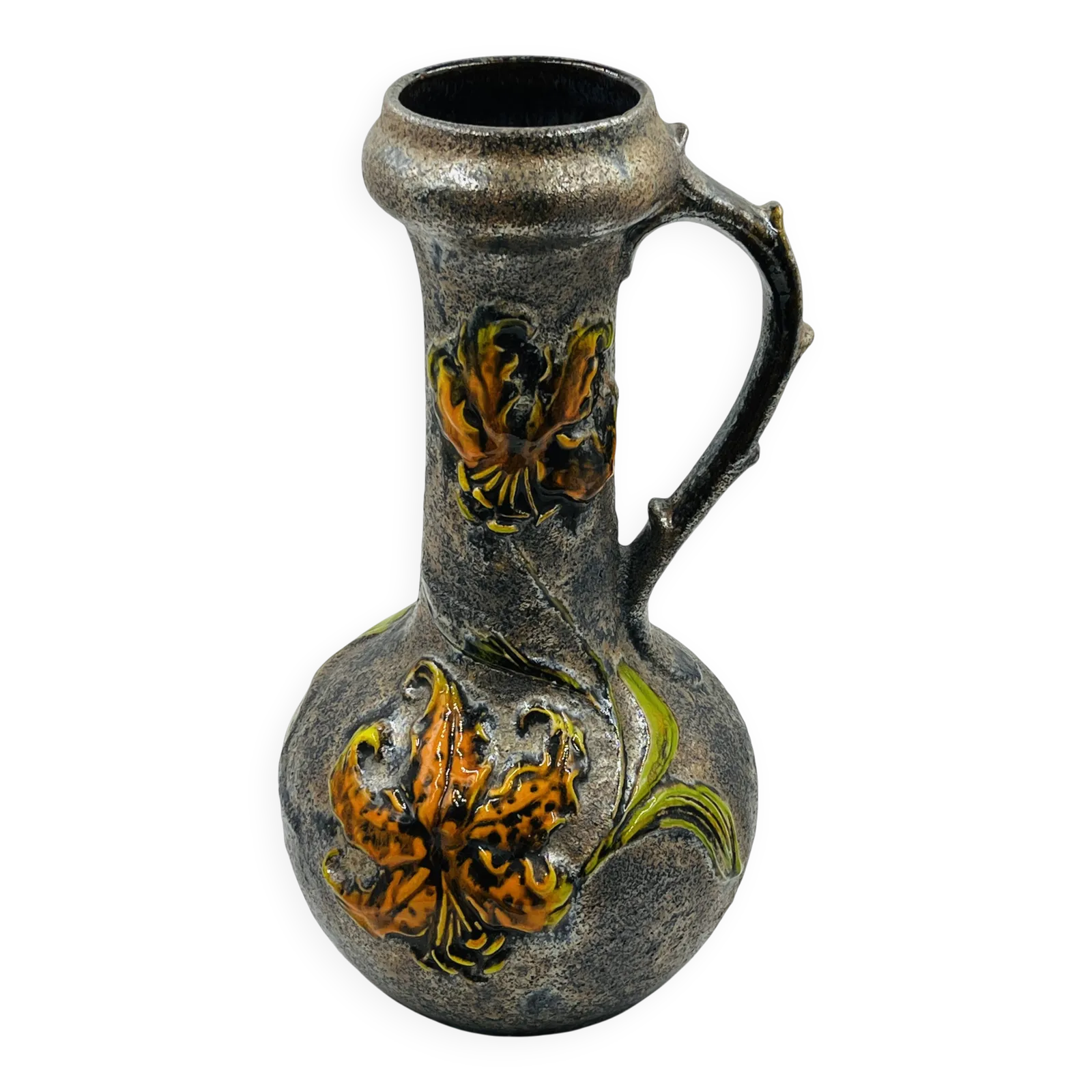 Grote Vintage Vaas met Bloemreliëf