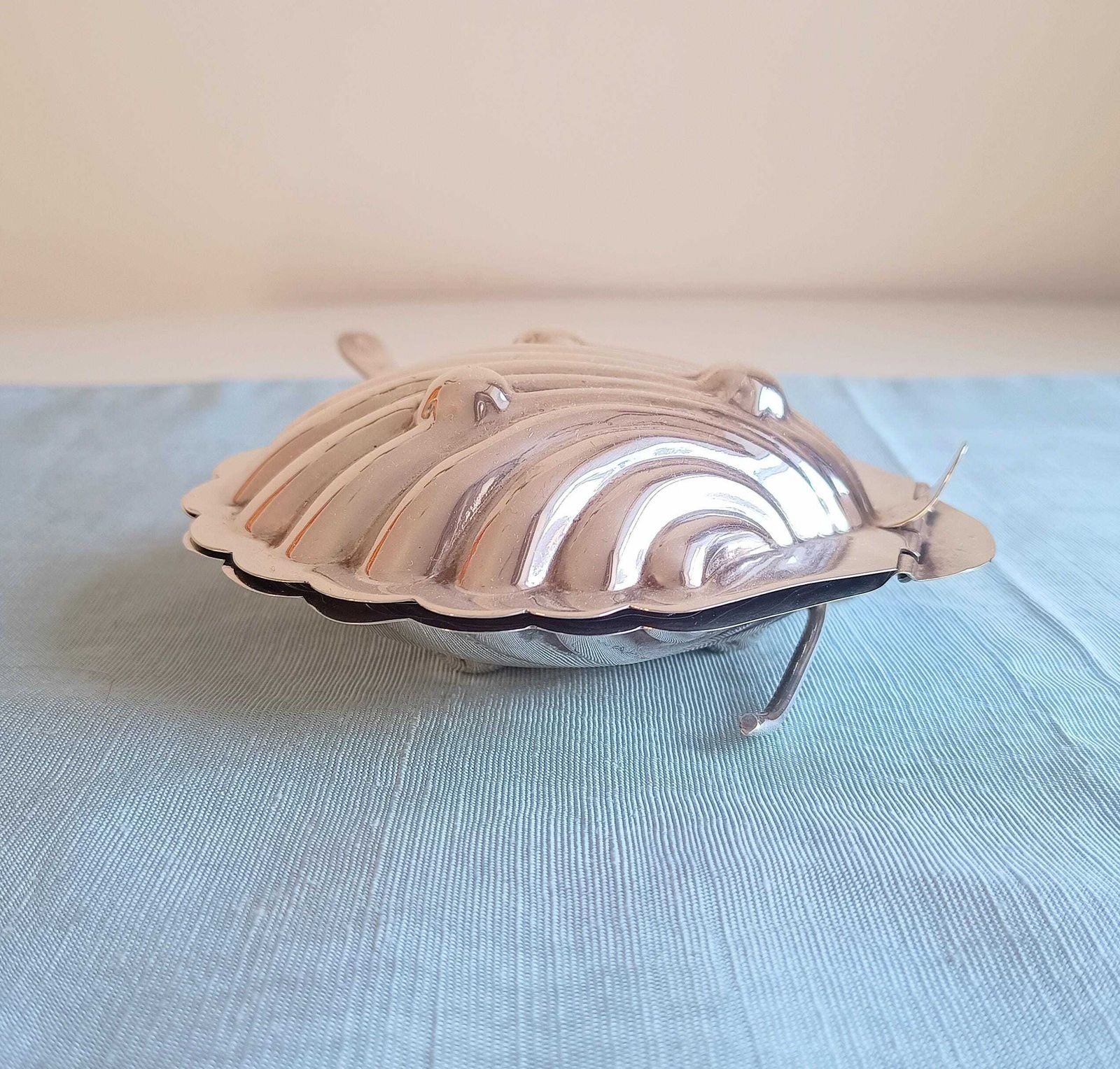 Vintage English Silver Plated Butter Oyster Shell Dish, Art Deco Frosted Glass Condiment Server photo buy