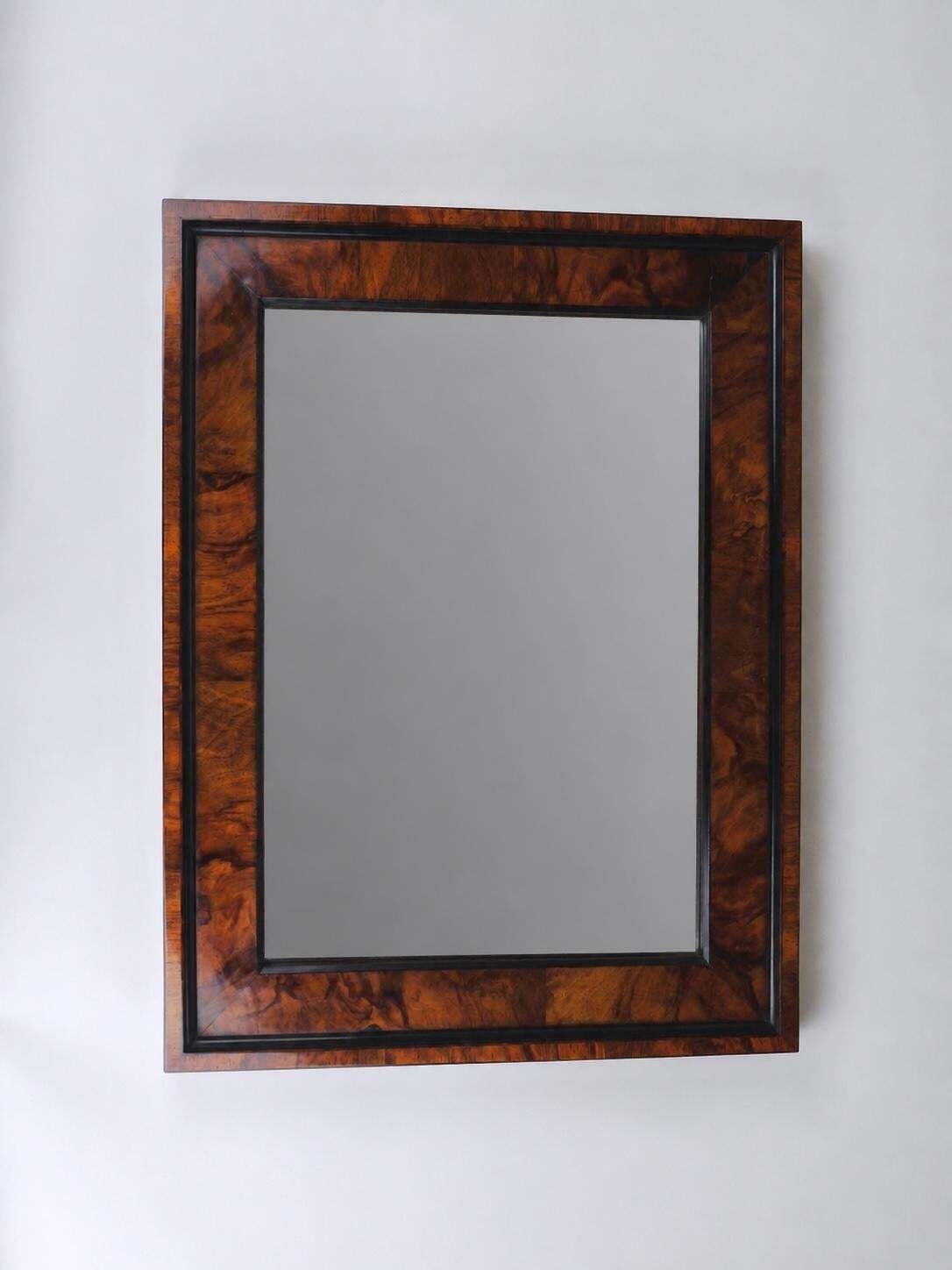Square Biedermeier Antique 19th Century Walnut Wall Mirror, Vienna, 1850s