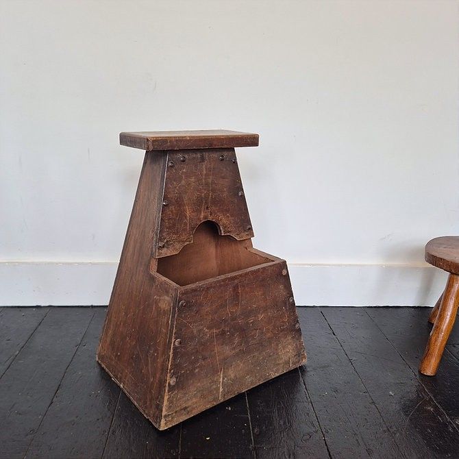 Vintage Japanese Street Vendor's Wooden Stool: Modernist Brutalist Japandi Style