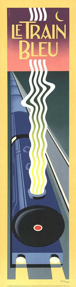 Michael Doret Le Train Bleu Art Deco Verticale Lithografie Poster 1982