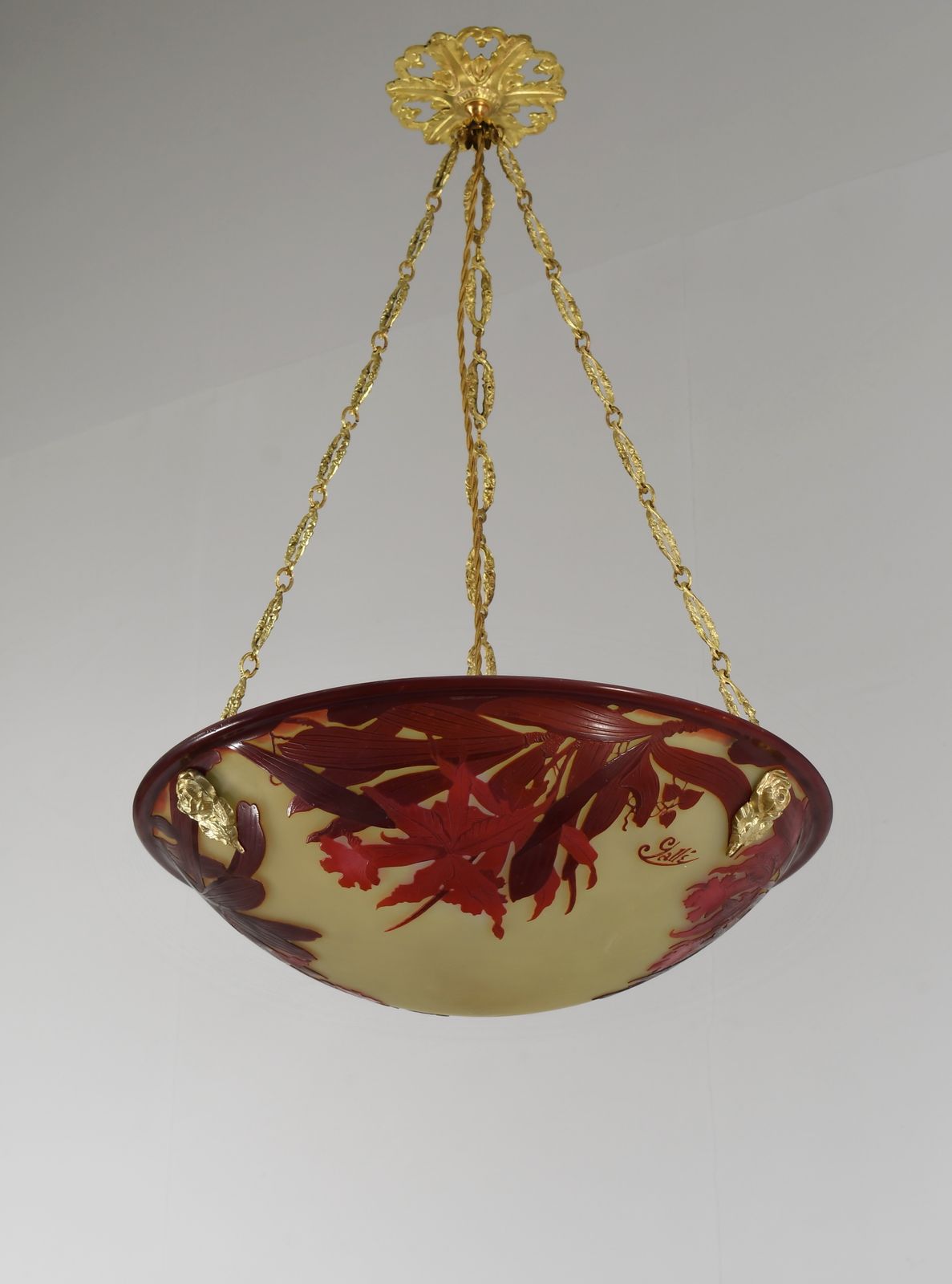French Art Deco Cameo Pendant Light By Gallé 1920s France