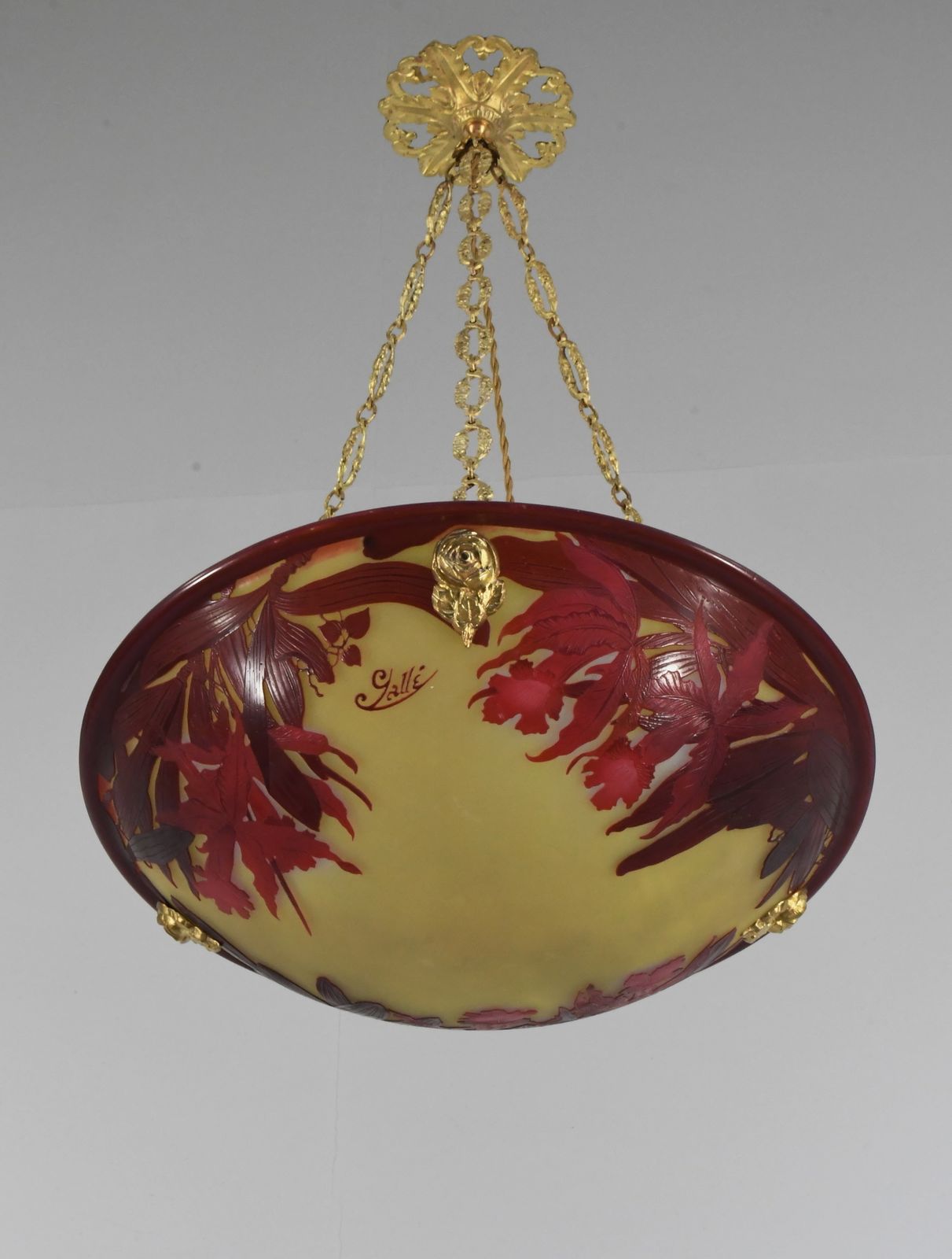 photo for sale French Art Deco Cameo Pendant Light By Gallé 1920s France