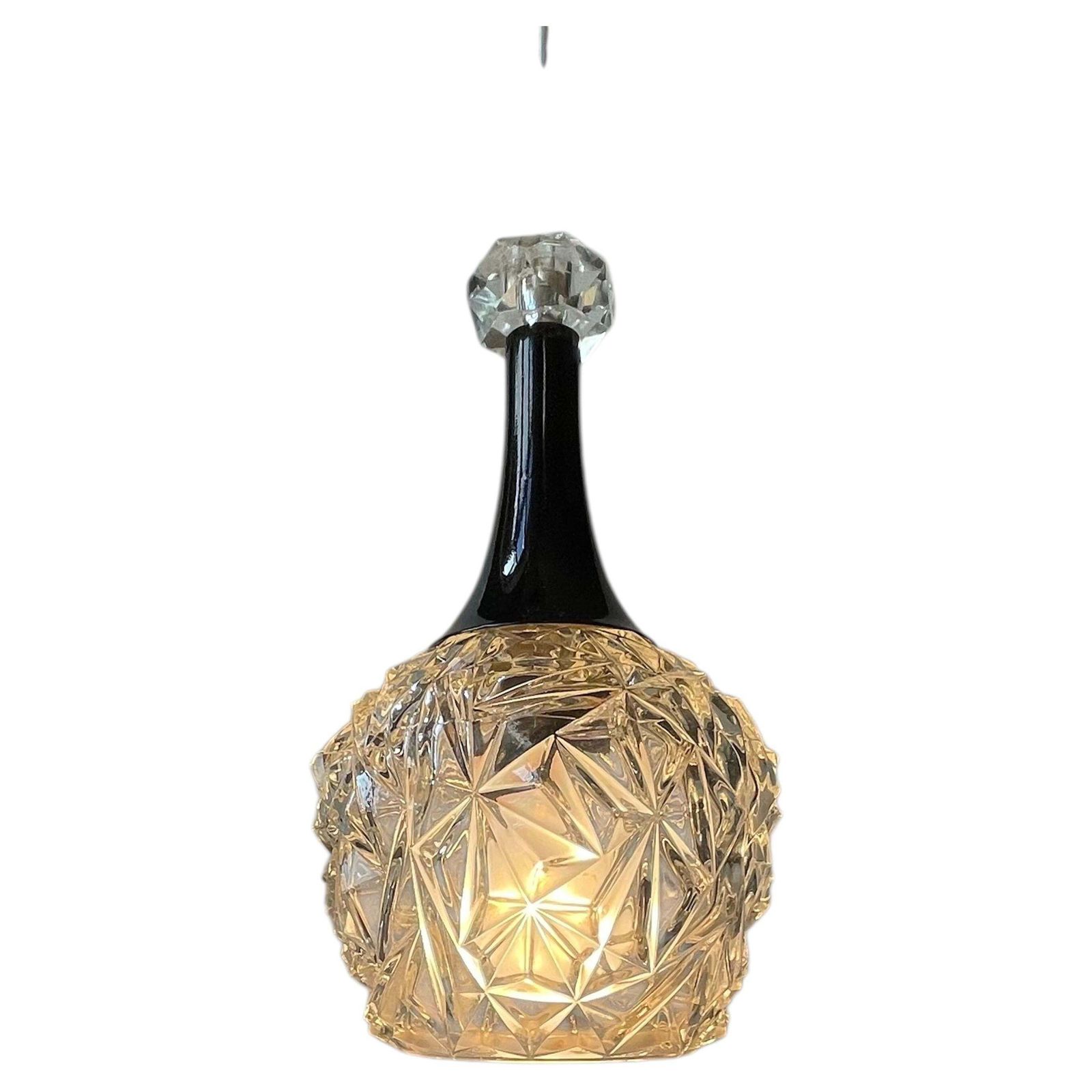 Small Vintage German Pendant Lamp In Pressed Glass & Crystal, 1970s
