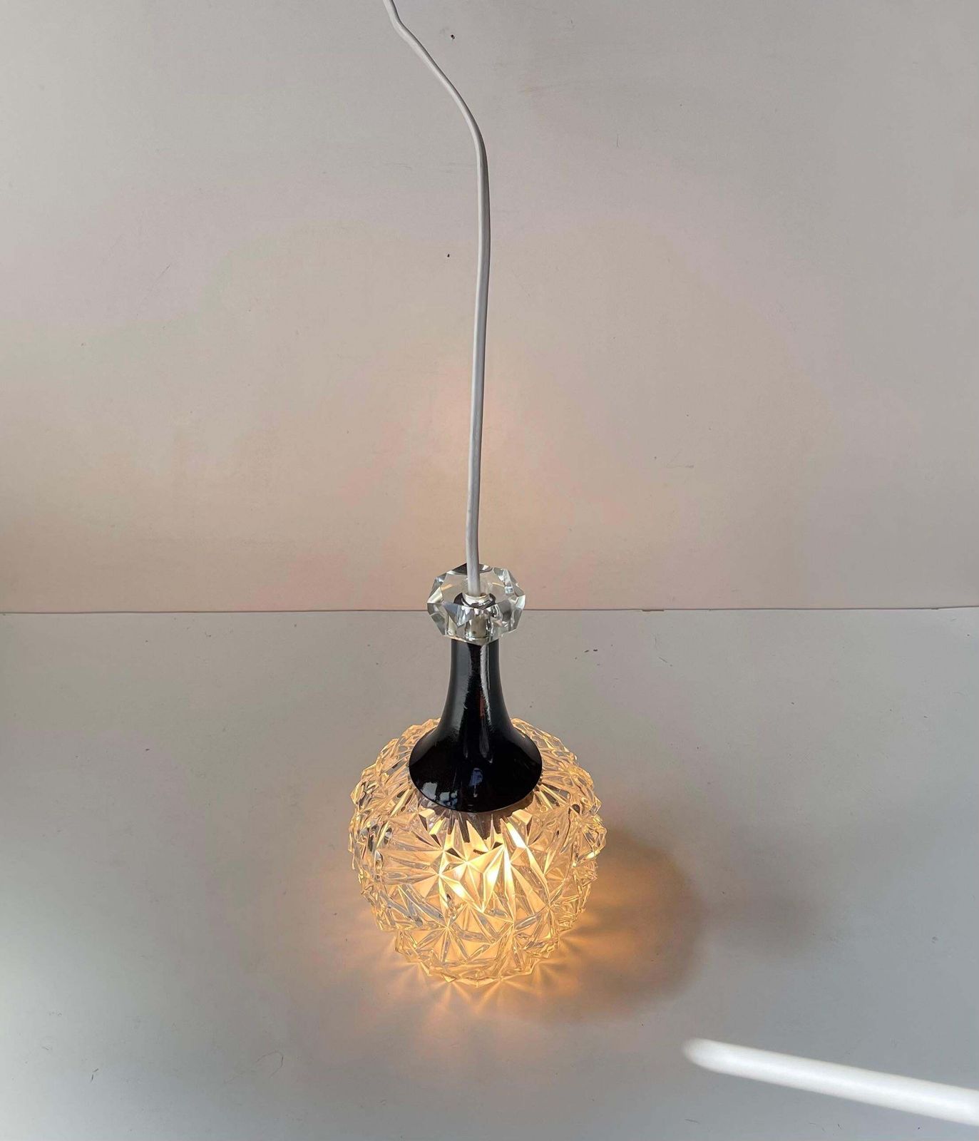 Small Vintage German Pendant Lamp In Pressed Glass & Crystal, 1970s photo vintage