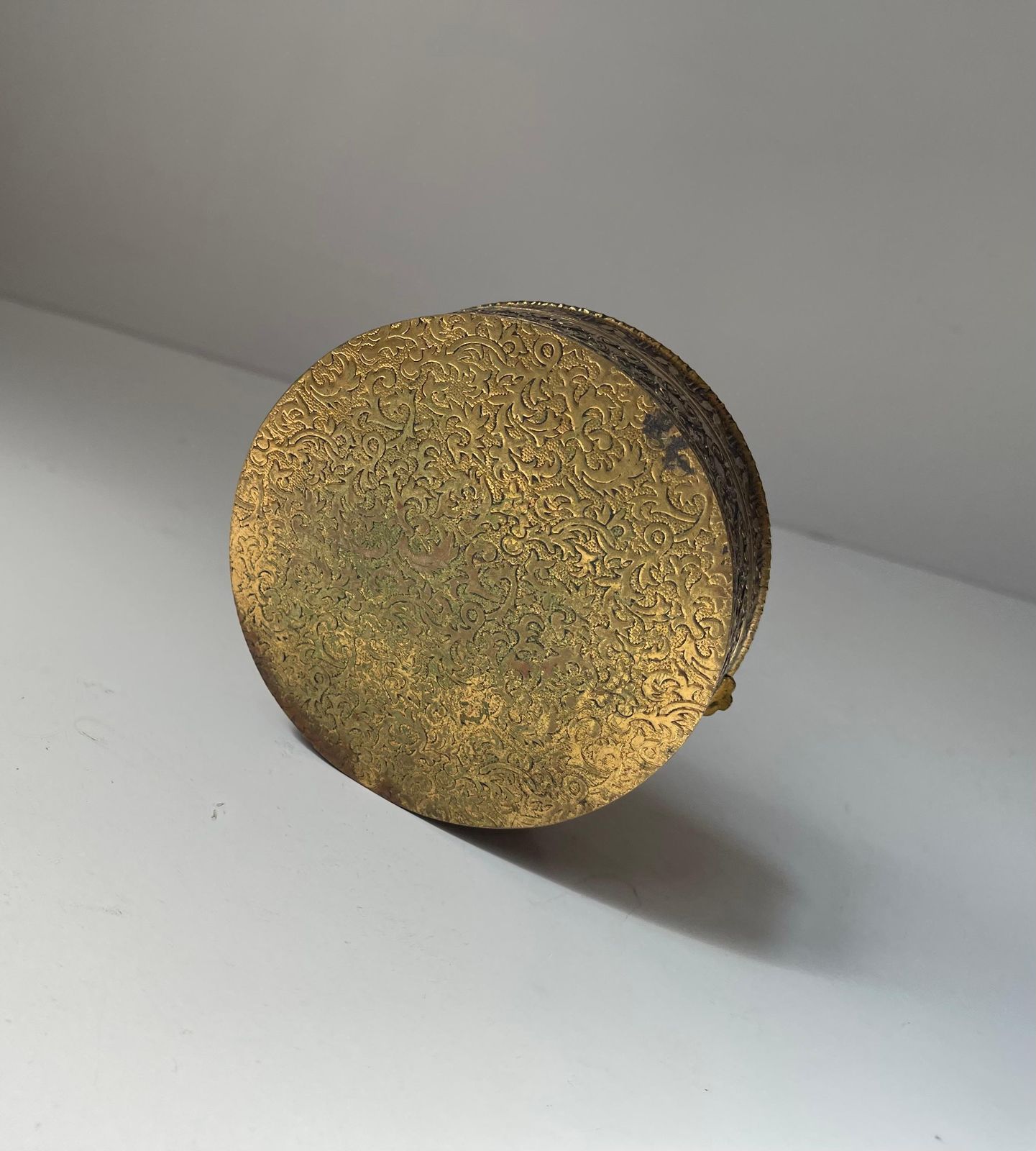 Antique Victorian Circular Jar Or Trinket In Gilt Bronze & Embroidery photo Home Decor