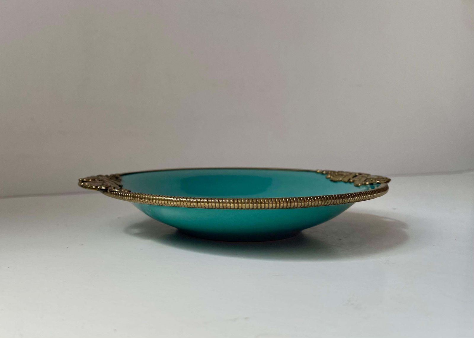 Christian Jensen Keramiek Art Deco Schaal in Turquoisegroen Glazuur & Brons, jaren 1930 photo Woonaccessoires