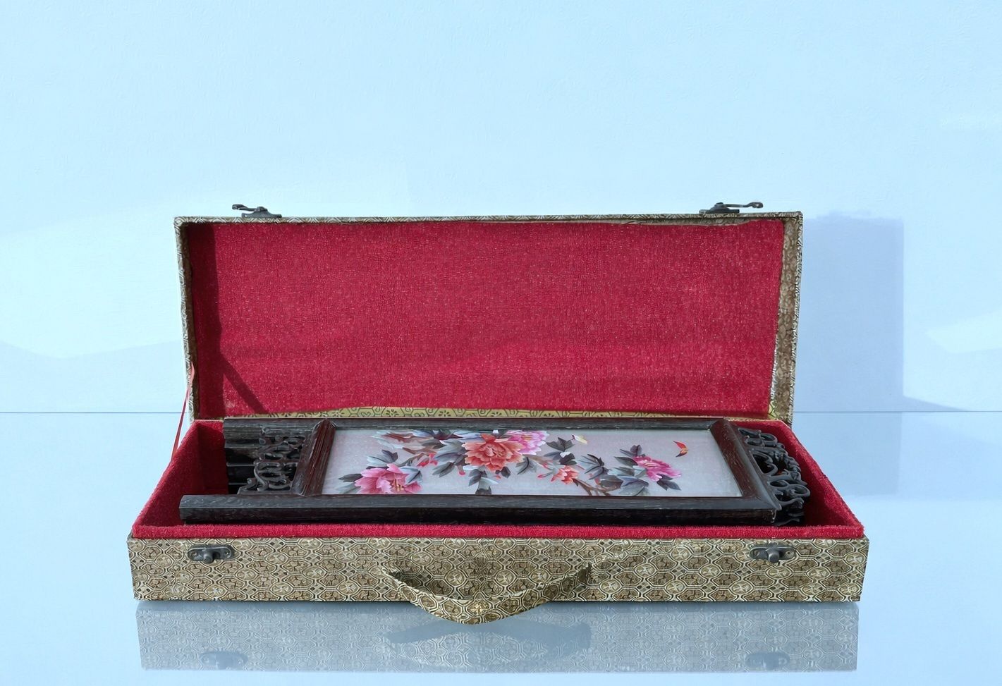 Home Decor Small Double Sided Tabletop Screen   Suzhou Silk Embroidery   Mid Century photo