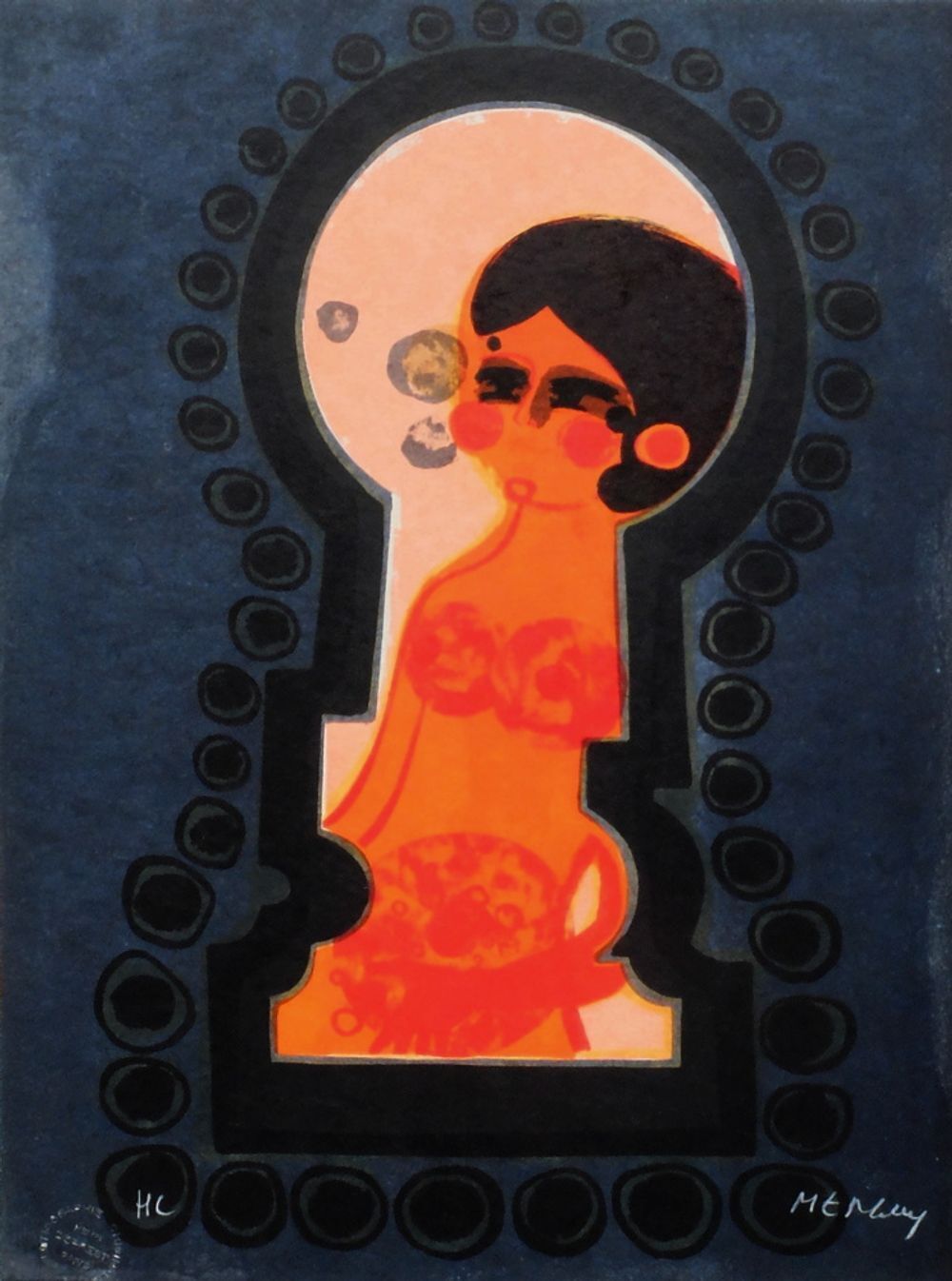 Frédéric Menguy, lithographie signée, 1975 - Les Angéliques - La Serrure