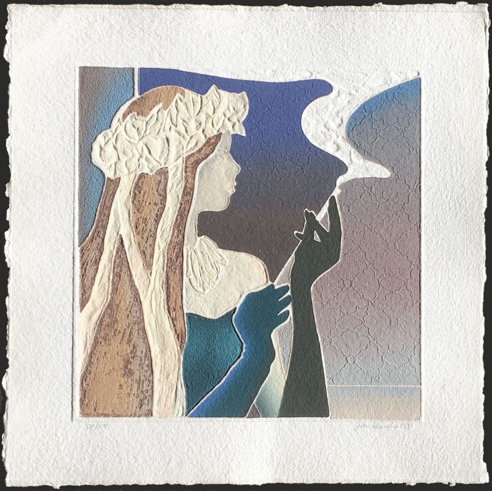 Jan Znosko Signed Carborundum Etching La Fumeuse 1988