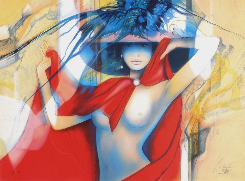 Lithographie signée Jean Baptiste Valadié, Cape Rouge, 1990