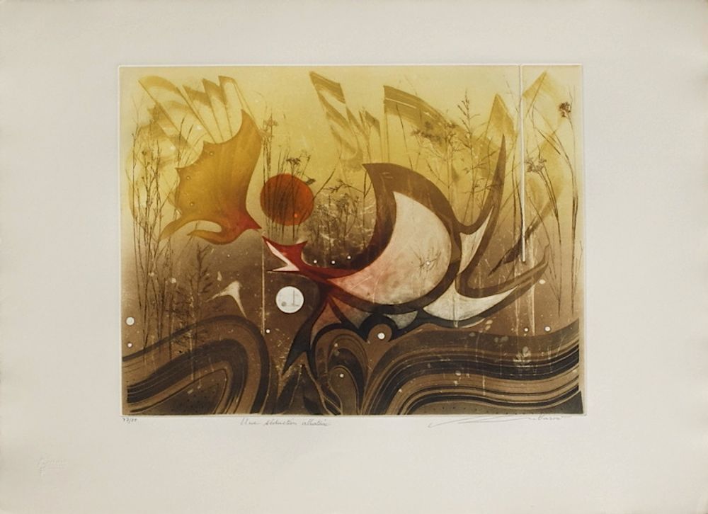 Eau-forte signée de Renée Lubarow, Une Séduction Aléatoire, 1983